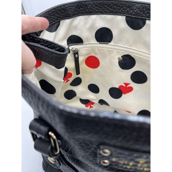 Kate Spade Lg Black Grove Court Thea Leather Tote Polka dot lining and Zip Sides - Picture 13 of 16